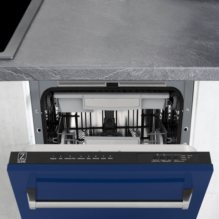 ZLINE 18" Dishwasher in Blue gloss panel, Stainless Tub, DWV-BG-18