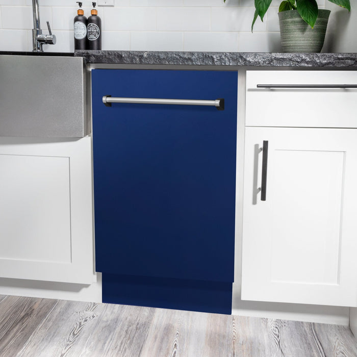 ZLINE 18" Dishwasher in Blue gloss panel, Stainless Tub, DWV-BG-18