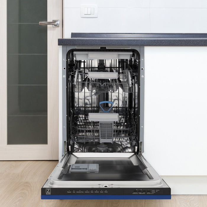 ZLINE 18" Dishwasher in Blue matt panel, Stainless Tub, DWV-BM-18