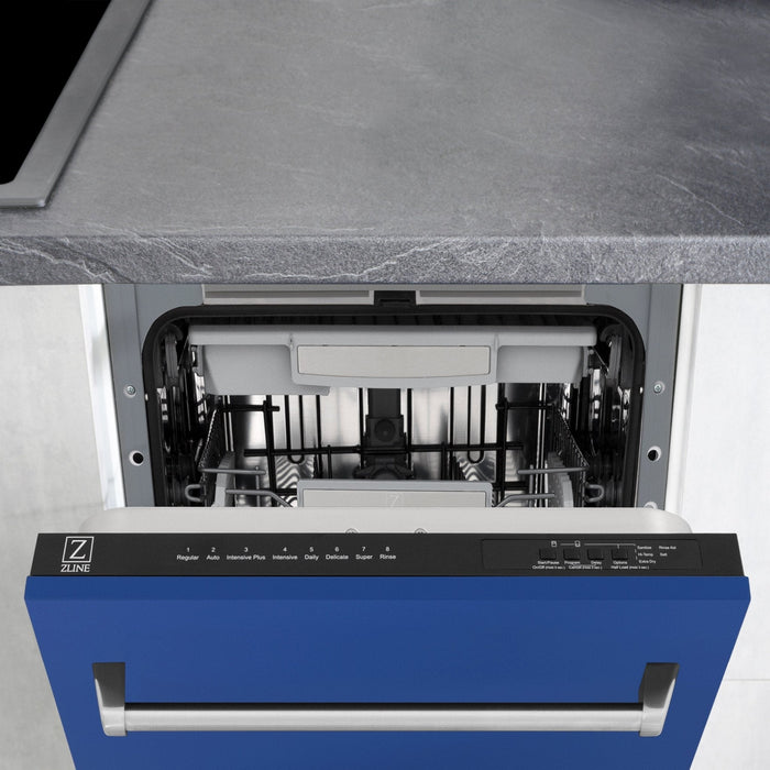 ZLINE 18" Dishwasher in Blue matt panel, Stainless Tub, DWV-BM-18