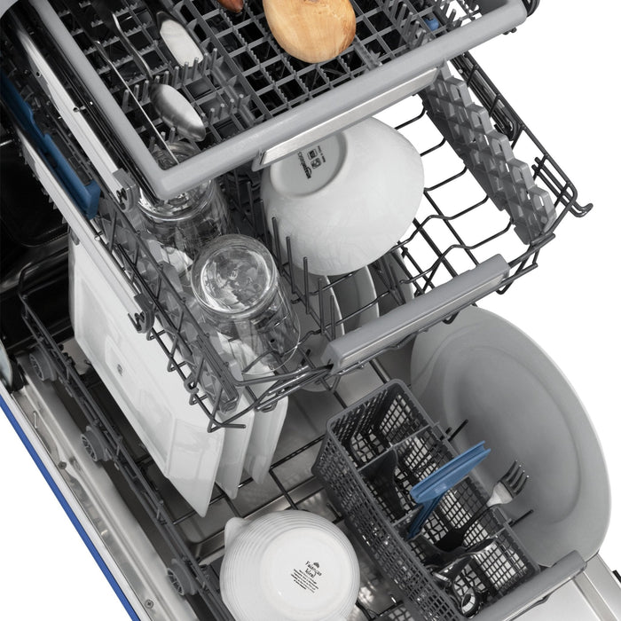 ZLINE 18" Dishwasher in Blue matt panel, Stainless Tub, DWV-BM-18