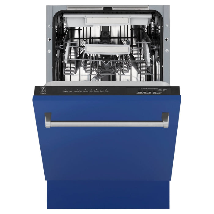 ZLINE 18" Dishwasher in Blue matt panel, Stainless Tub, DWV-BM-18