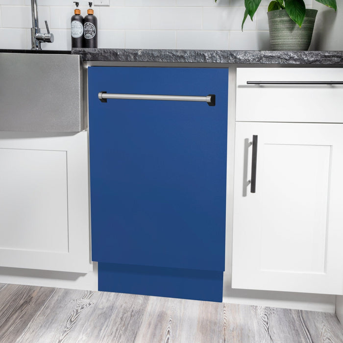 ZLINE 18" Dishwasher in Blue matt panel, Stainless Tub, DWV-BM-18