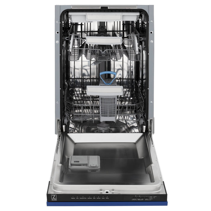 ZLINE 18" Dishwasher in Blue matt panel, Stainless Tub, DWV-BM-18