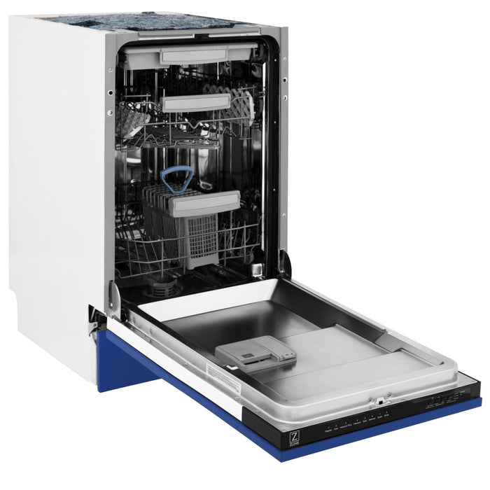 ZLINE 18" Dishwasher in Blue matt panel, Stainless Tub, DWV-BM-18