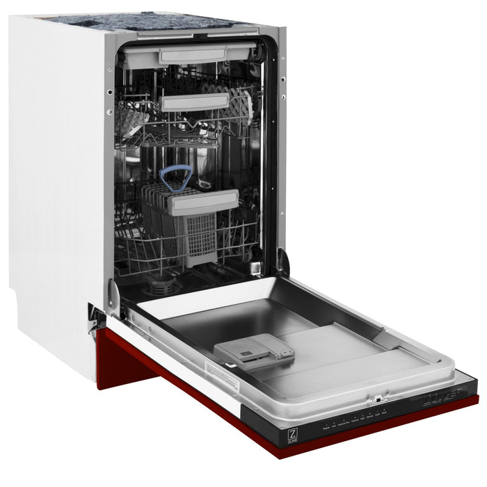 ZLINE 18" Dishwasher, Red Gloss panel, Stainless Tub, DWV-RG-18