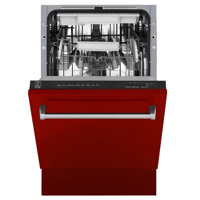 ZLINE 18" Dishwasher, Red Gloss panel, Stainless Tub, DWV-RG-18