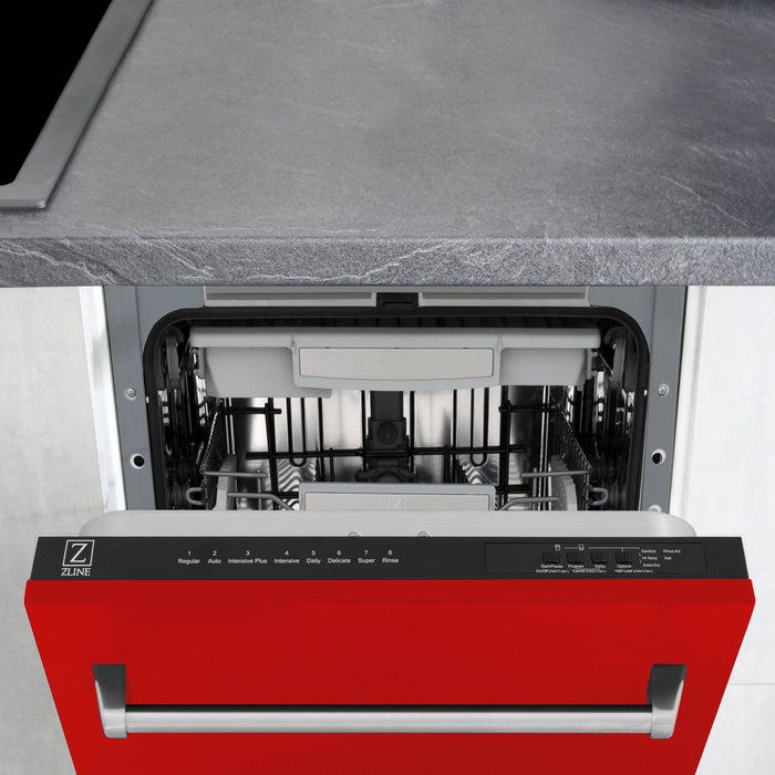 ZLINE 18" Dishwasher, Red Matt panel, Stainless Tub, DWV-RM-18