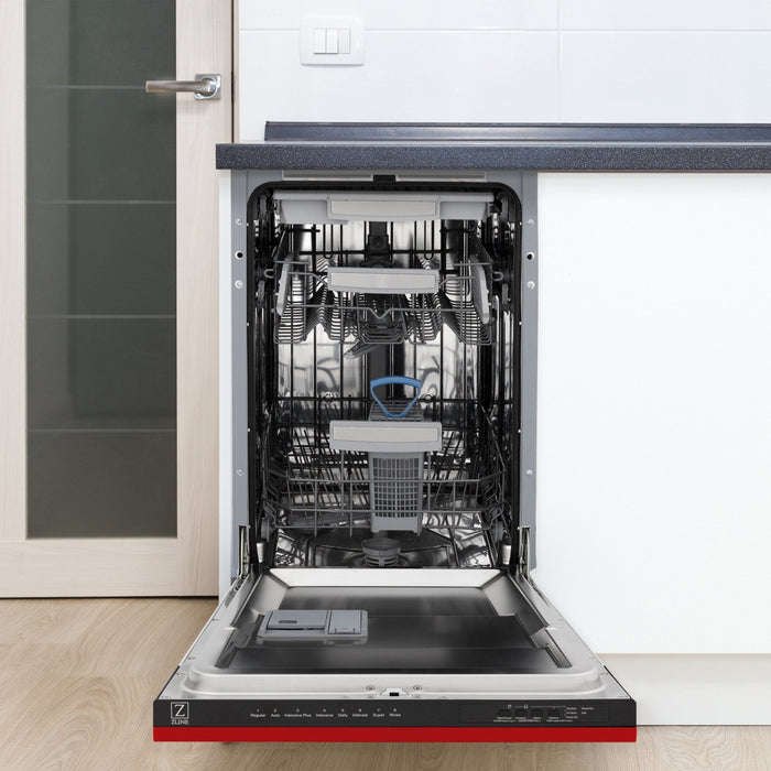 ZLINE 18" Dishwasher, Red Matt panel, Stainless Tub, DWV-RM-18