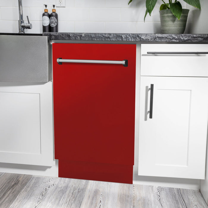ZLINE 18" Dishwasher, Red Matt panel, Stainless Tub, DWV-RM-18