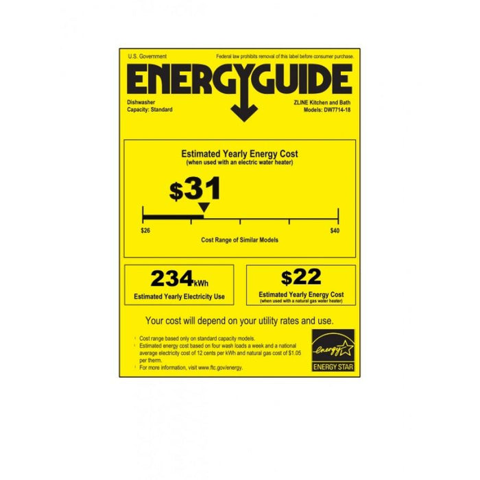 ZLINE 18" White Matte with Stainless Steel Tub, DW-WM-H-18