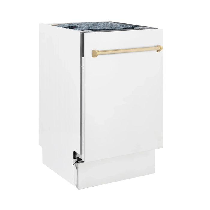 ZLINE 18"Autograph Dishwasher, White door, Gold Handle, DWVZ-WM-18-G