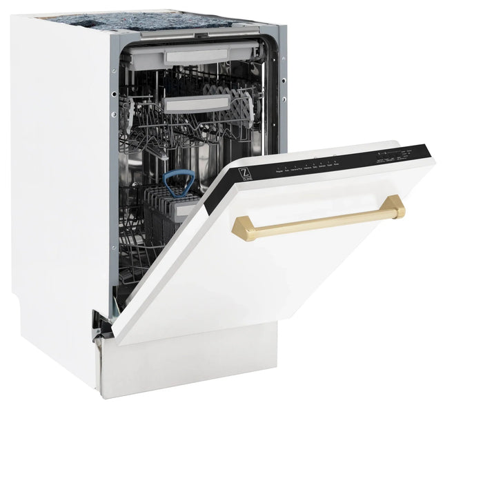 ZLINE 18"Autograph Dishwasher, White door, Gold Handle, DWVZ-WM-18-G