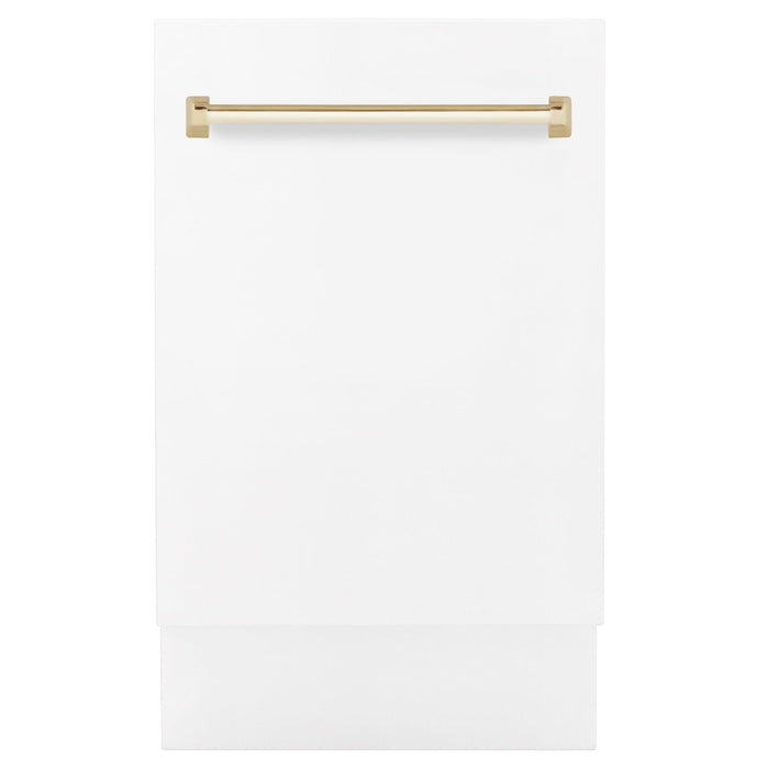 ZLINE 18"Autograph Dishwasher, White door, Gold Handle, DWVZ-WM-18-G
