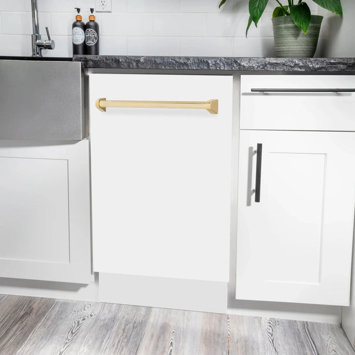 ZLINE 18"Autograph Dishwasher, White door, Gold Handle, DWVZ-WM-18-G