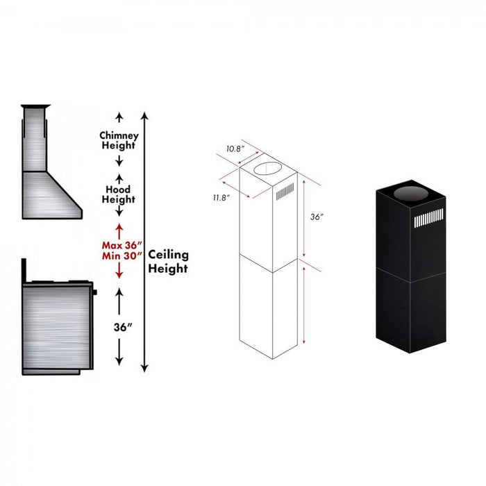 ZLINE 2-36" Chimney Extensions for 10 ft. to 12 ft. Ceilings, 2PCEXT-BSKE2iN
