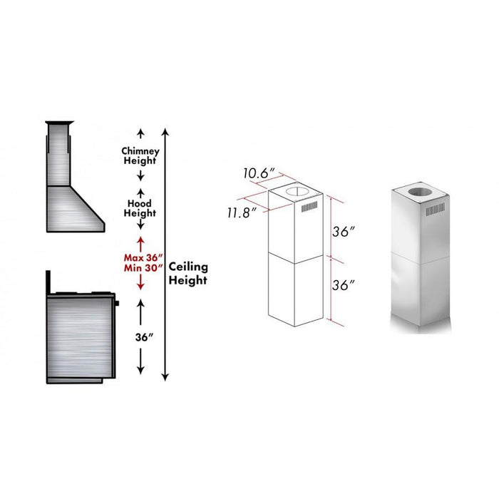 ZLINE 2 Piece Chimney Extension for 10'-12' Ceiling, 2PCEXT-597i