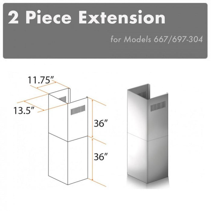 ZLINE 2 Piece Chimney Extension for 12' Ceiling, 2PCEXT-667/697-304