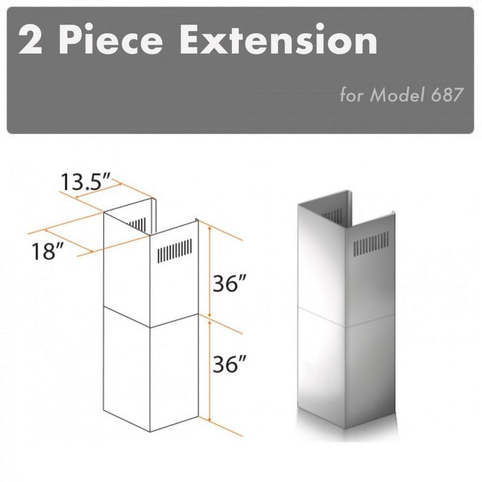 ZLINE 2 Piece Chimney Extension for 12' Ceiling, 2PCEXT-687