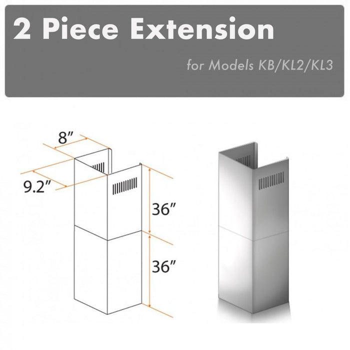 ZLINE 2 Piece Chimney Extensions for 12' Ceiling, 2PCEXT-KB/KL2/KL3