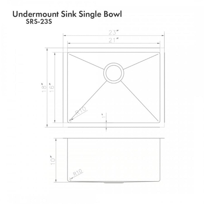 ZLINE 23" Undermount Single Bowl Sink DuraSnow Stainless Steel, SRS-23S
