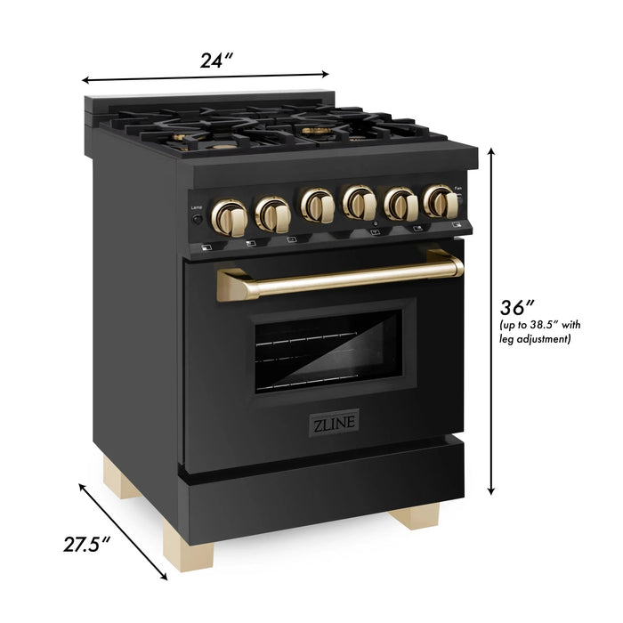 ZLINE 24" Autograph Addition Gas Range, Black stainless,RGBZ-24-G