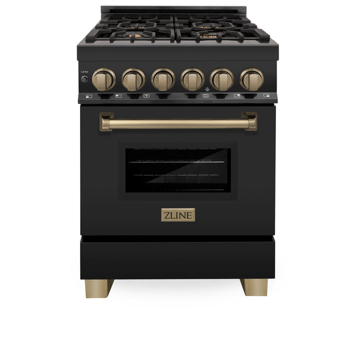 ZLINE 24" Autograph Dual Fuel Range Black Stainless, Bronze RABZ-24-CB