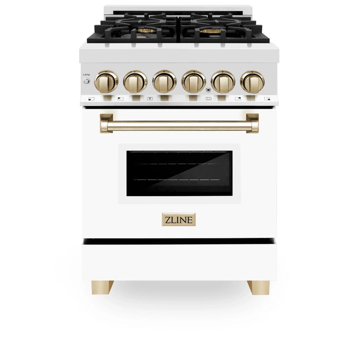 ZLINE 24" Autograph Dual Fuel Range, White Door, RAZ-WM-24-G