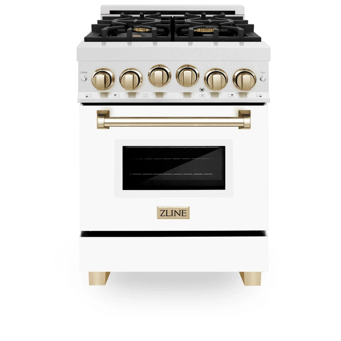 ZLINE 24" Autograph Gas Range, DuraSnow, White Door, RGSZ-WM-24-G