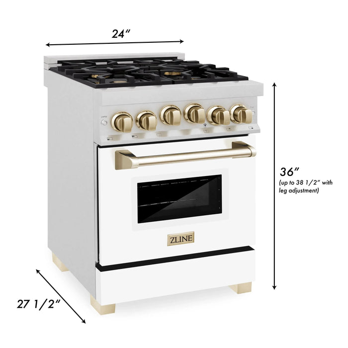 ZLINE 24" Autograph Gas Range, DuraSnow, White Door, RGSZ-WM-24-G