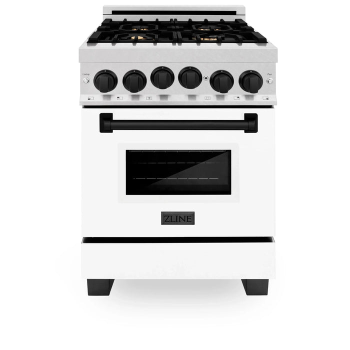 ZLINE 24" Autograph Gas Range, DuraSnow, White Door, RGSZ-WM-24-MB