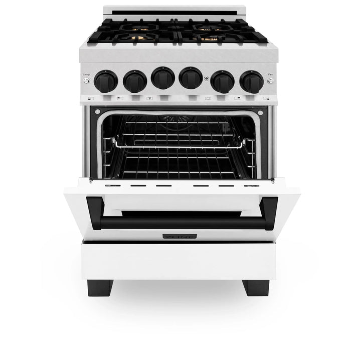 ZLINE 24" Autograph Gas Range, DuraSnow, White Door, RGSZ-WM-24-MB