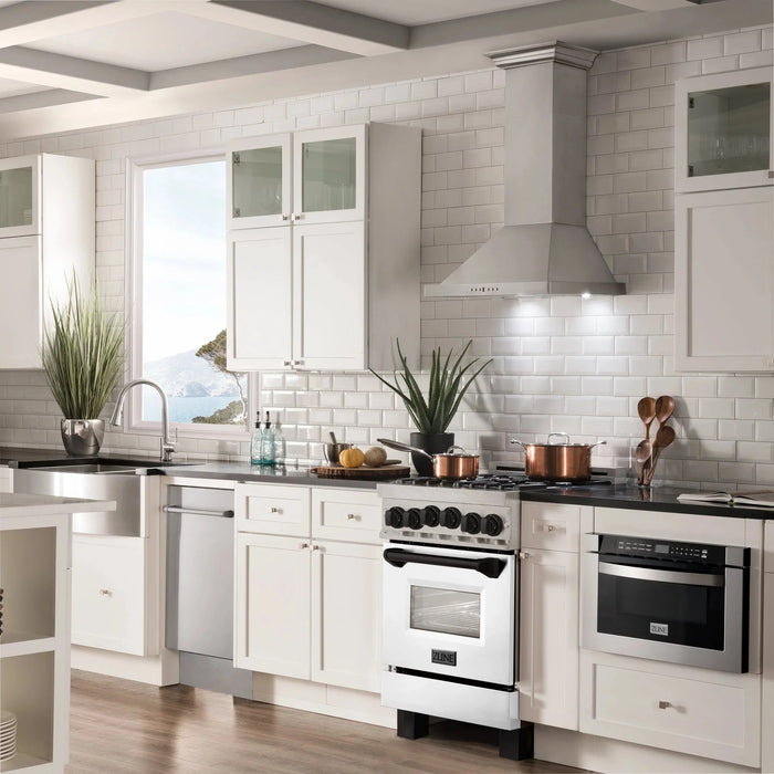 ZLINE 24" Autograph Gas Range, DuraSnow, White Door, RGSZ-WM-24-MB