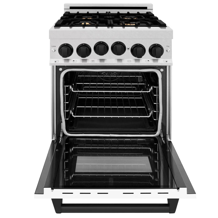 ZLINE 24" Autograph Gas Range, DuraSnow, White Door, RGSZ-WM-24-MB