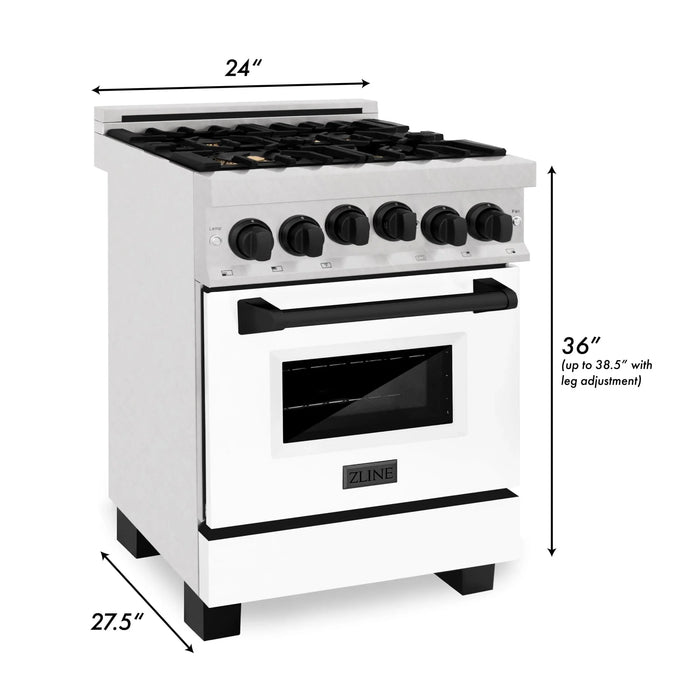 ZLINE 24" Autograph Gas Range, DuraSnow, White Door, RGSZ-WM-24-MB