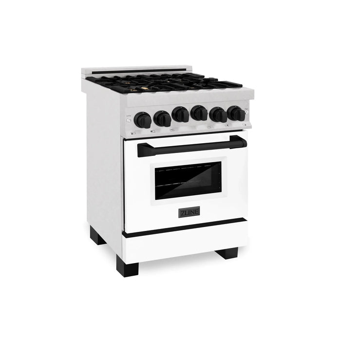 ZLINE 24" Autograph Gas Range, DuraSnow, White Door, RGSZ-WM-24-MB