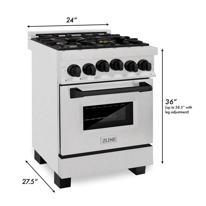 ZLINE 24" Autograph Gas Range Gas, DuraSnow, RGSZ-SN-24-MB