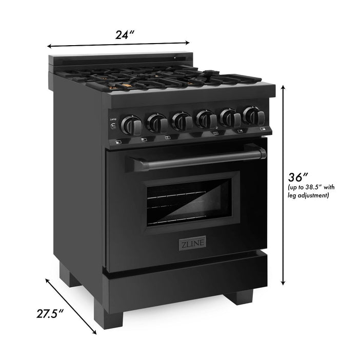 ZLINE 24" Black Stainless, Gas Brass Burner, Electric Range, RAB-BR-24