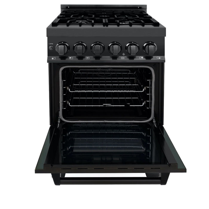 ZLINE 24" Black Stainless, Gas Burner, Electric Oven Range, RAB-24