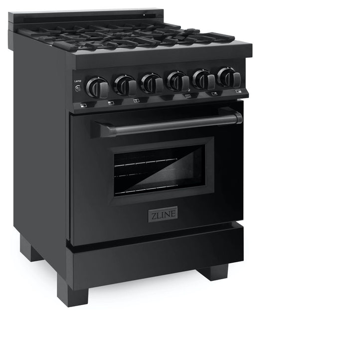 ZLINE 24" Black Stainless, Gas Burner, Electric Oven Range, RAB-24