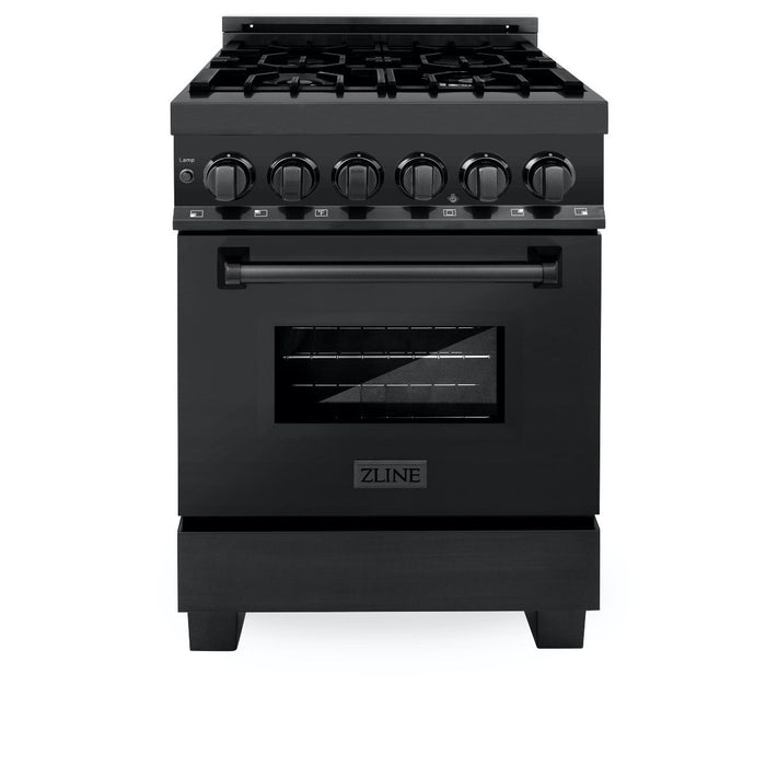 ZLINE 24" Black Stainless, Gas Burner, Electric Oven Range, RAB-24