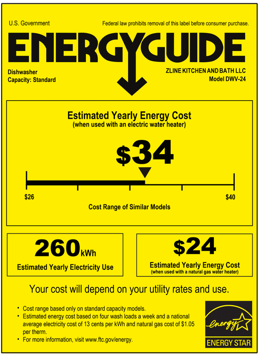 ZLINE 24" Dishwasher, Custom Panel Ready, Stainless Tub, 3rd Rack, DWV-24