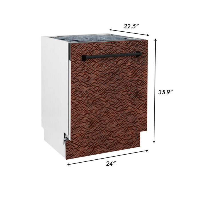 ZLINE 24" Dishwasher, Hammered Copper panel, Stainless Tub, DWV-HH-24