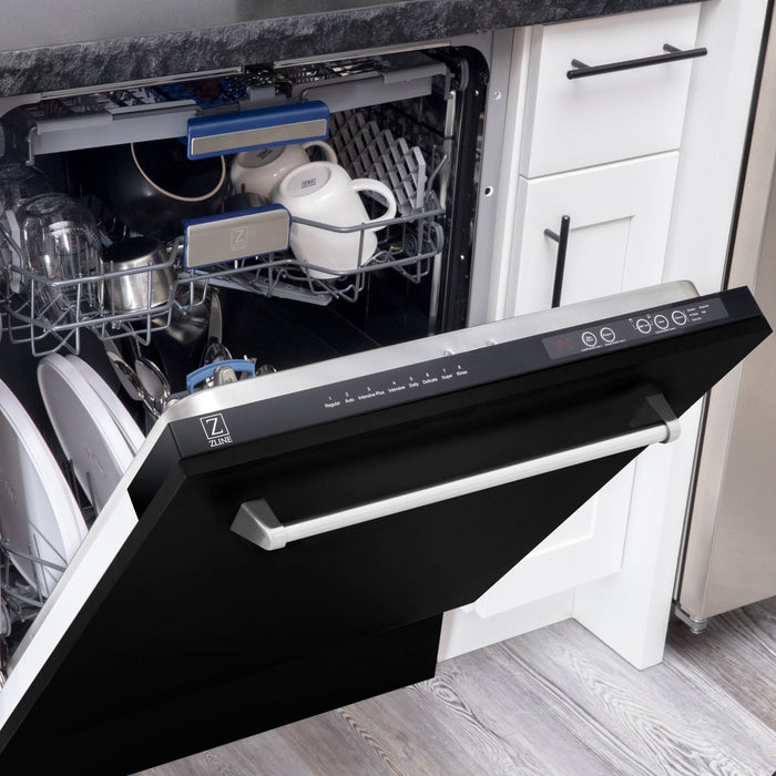 ZLINE 24" Dishwasher in Black Matte panel, Stainless Tub, DWV-BLM-24