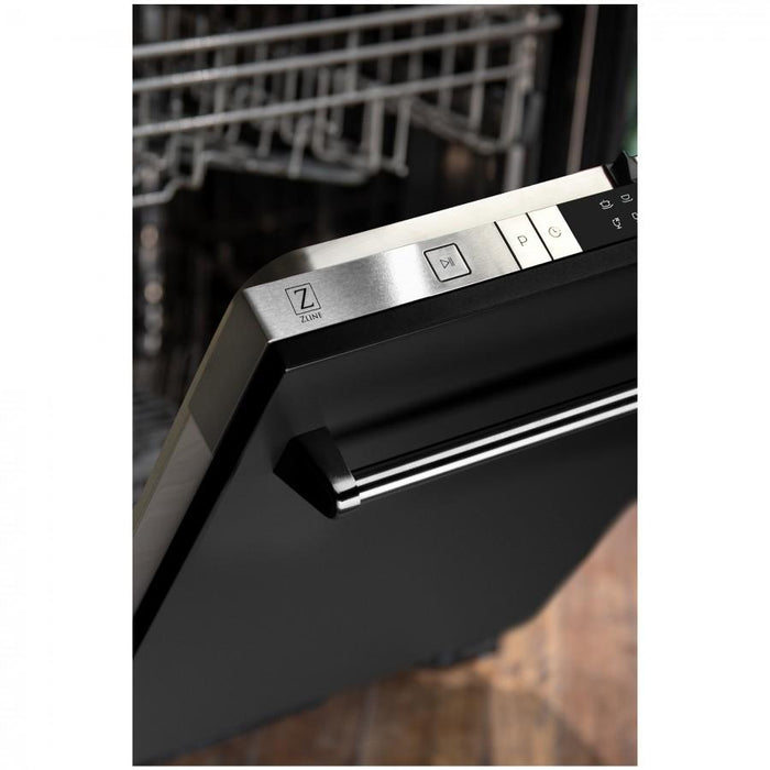 ZLINE 24" Dishwasher in Black Matte, Traditional Handle, DW-BLM-24