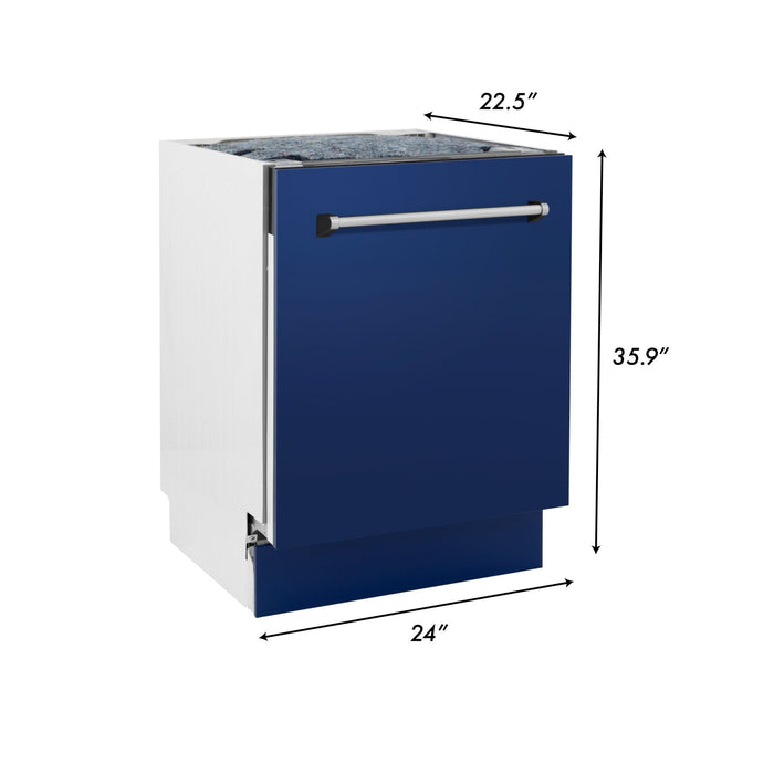 ZLINE 24" Dishwasher in Blue gloss panel, Stainless Tub, DWV-BG-24