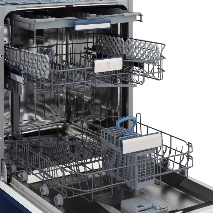 ZLINE 24" Dishwasher in Blue gloss panel, Stainless Tub, DWV-BG-24