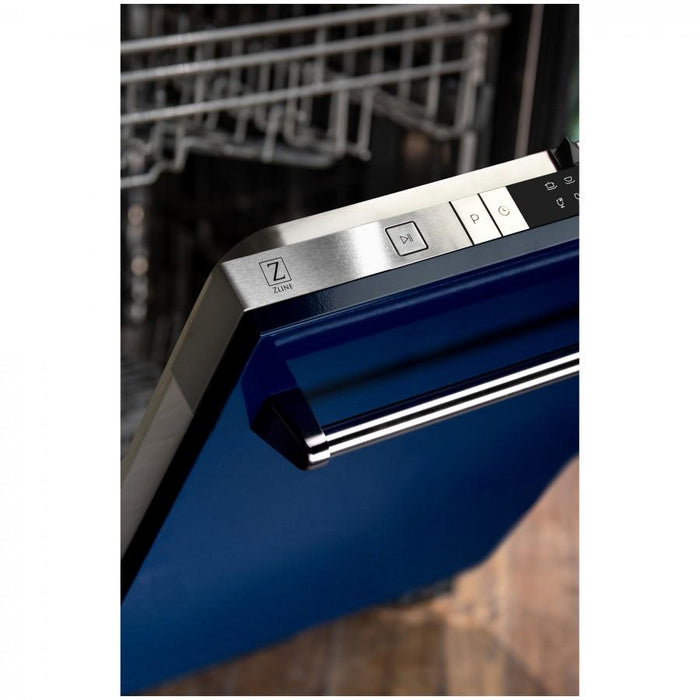 ZLINE 24" Dishwasher in Blue Gloss, Stainless Tub, Traditional Handle, DW-BG-24