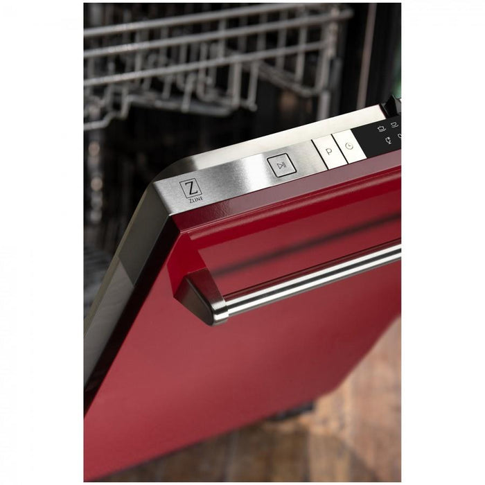 ZLINE 24" Dishwasher in Red Gloss, Stainless Tub, Traditional Handle, DW-RG-24