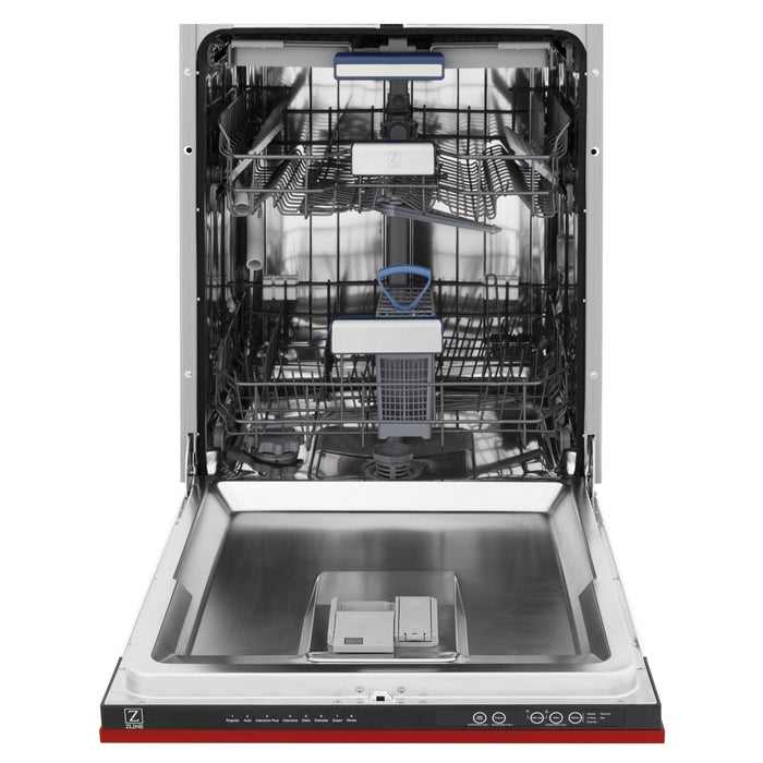 ZLINE 24" Dishwasher in Red Matt panel, Stainless Tub, DWV-RM-24